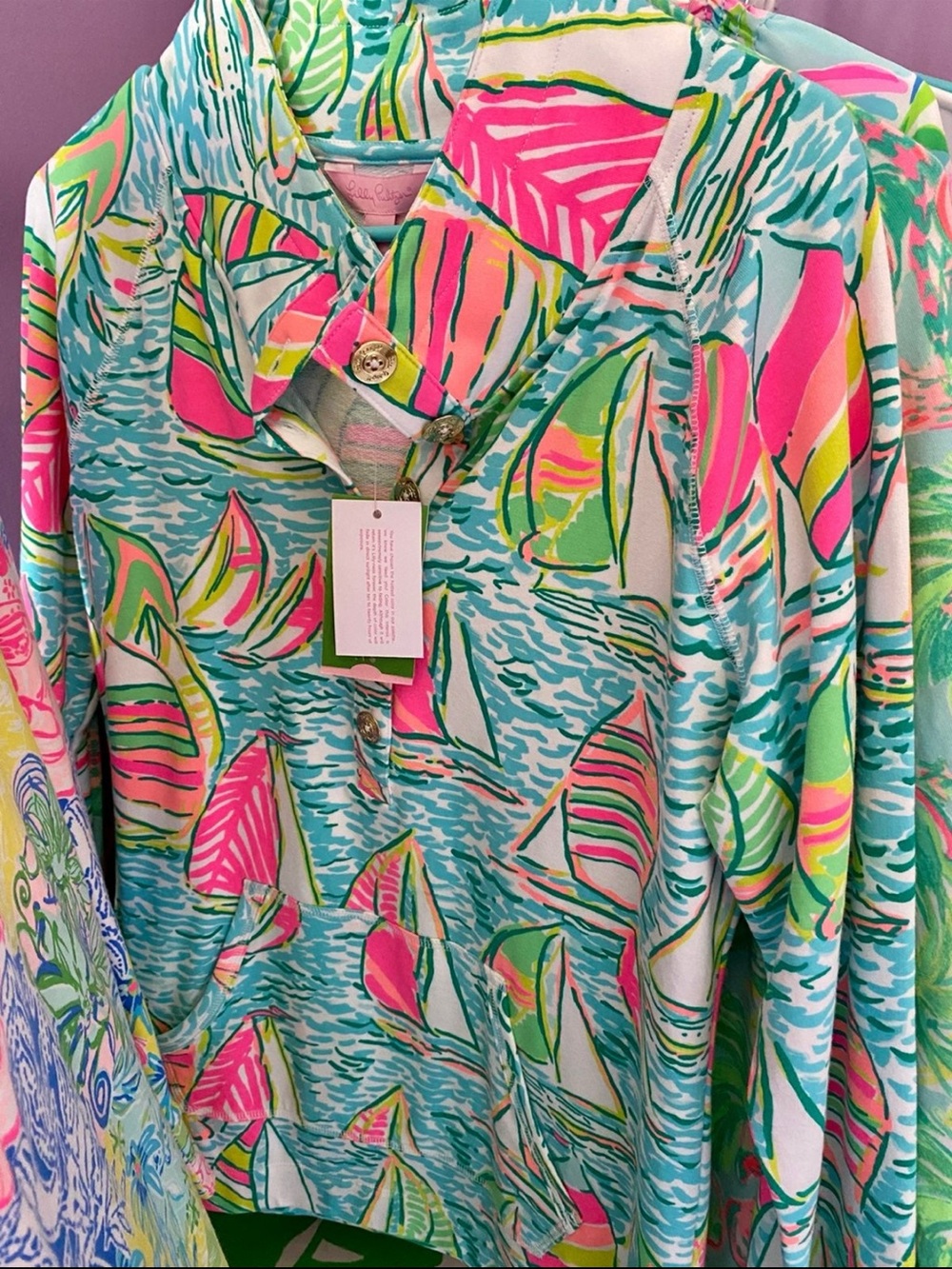 Lilly Pulitzer Pop-Up Ugotta Regatta Shirt - Multi Teal & Pink popover - Picture 2 of 2